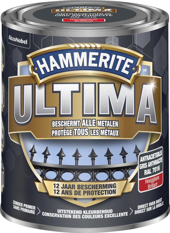 Hammerite Ultima - Hoogglans - Antracietgrijs - 0.75L