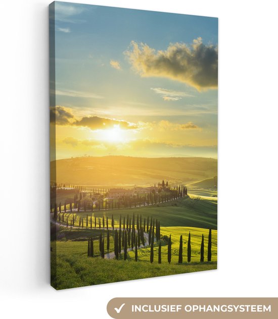Canvas Schilderij Toscane - Zon - Italië - 40x60 cm - Wanddecoratie