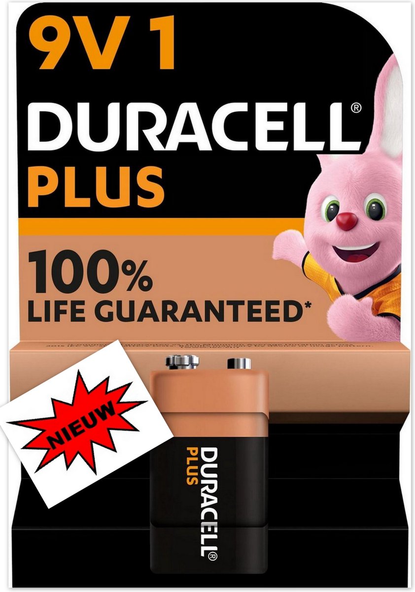 Batterij duracell 9v plus power 50% alkaline