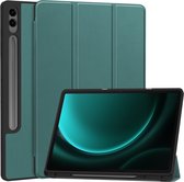Case2go - Tablet hoes geschikt voor Samsung Galaxy Tab S9 FE Plus (2023) - Tri-fold Case - Met Pencilhouder - Donker Groen