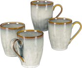 Koffiekopjes aardewerk, set van 4 koffiemokken keramiek, 375 ml, voor koffie, cappuccino en latte macchiato, beige