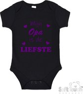 100% katoenen Romper "Mijn Opa is de liefste" Meisjes Katoen Zwart/paars Maat 56/62