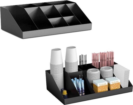 Foto: Brasq co100 koffie en thee organizer voor koffie accessoires opbergdoos met 10 vakken voor kantoor en thuisgebruik zwart