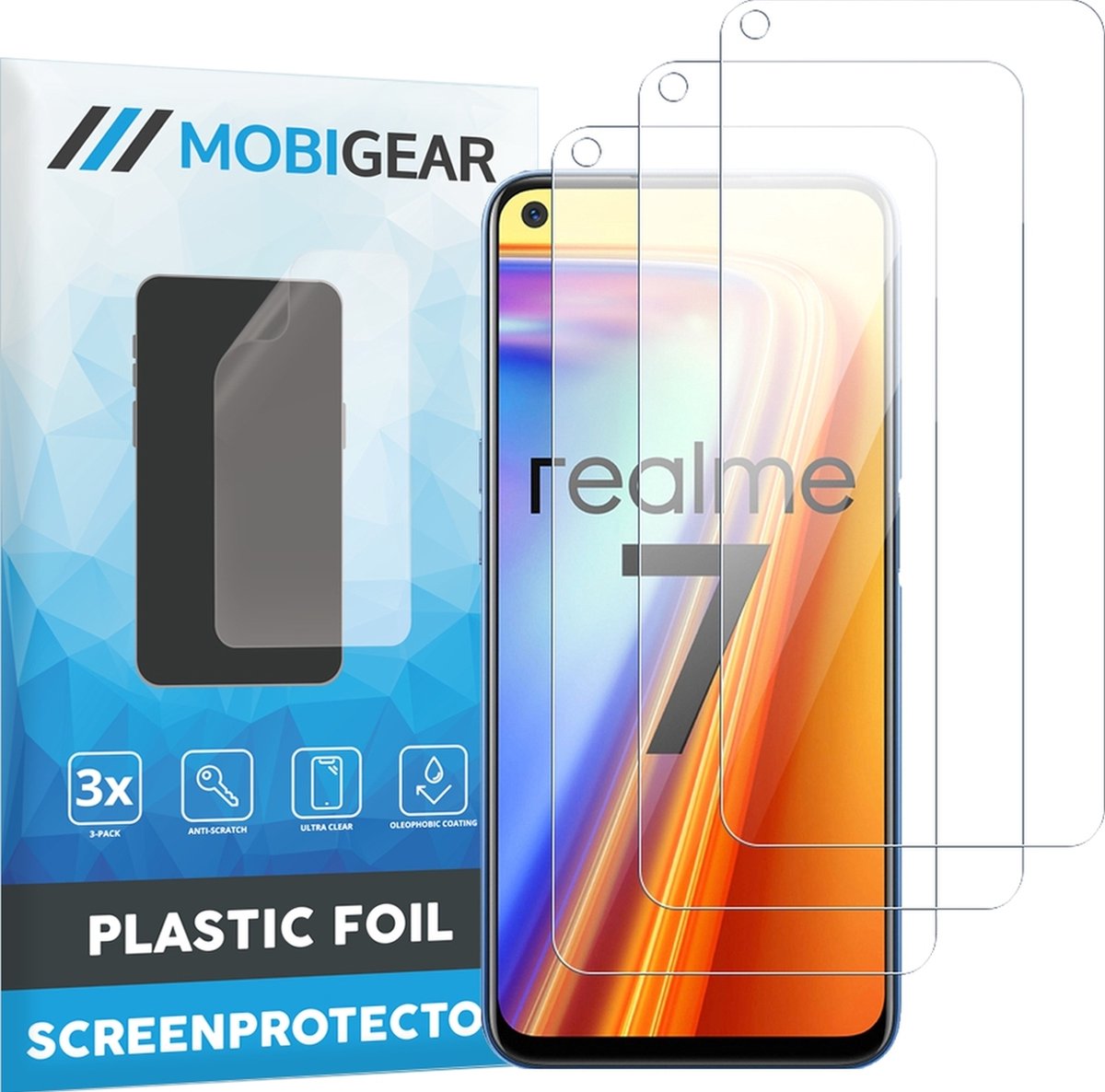 Mobigear Screenprotector geschikt voor Realme 7 | Mobigear Screenprotector Folie - Case Friendly (3-Pack)