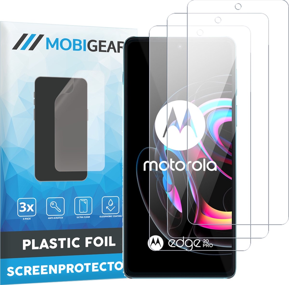 Mobigear Screenprotector geschikt voor Motorola Edge 20 Pro | Mobigear Screenprotector Folie - Case Friendly (3-Pack)