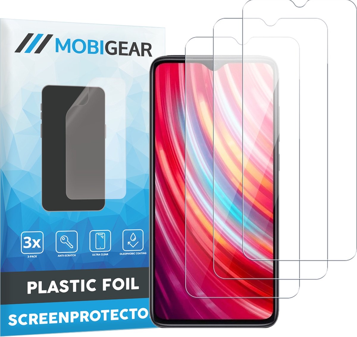 Mobigear Screenprotector geschikt voor Xiaomi Redmi Note 8 | Mobigear Screenprotector Folie - Case Friendly (3-Pack)