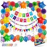 Fissaly 76 Stuks Gekleurde Happy Birthday Decoratie Versiering – Ballonnen - Latex – Helium - Feest