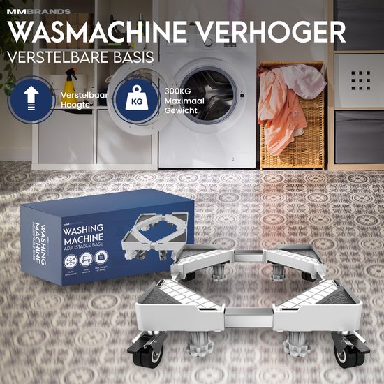 MM Brands Wasmachine Verhoger - Meubelroller - Meubelverplaatser - Ook geschikt voor Vaatwasser, Koelkast, Vriezer en Droger - Met Wieltjes - Zwarte Pads - MM Brands