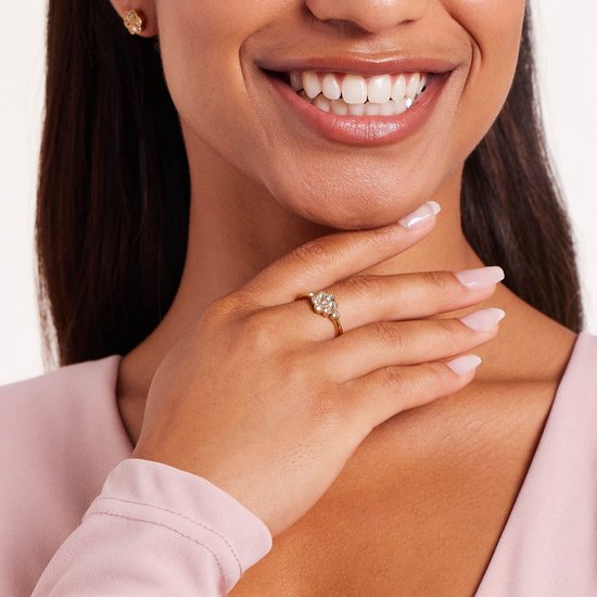 Lucardi - Bague femme en acier plaqué or fleur vintage blanc - Ring - Acier - Doré - 18 / 57 mm