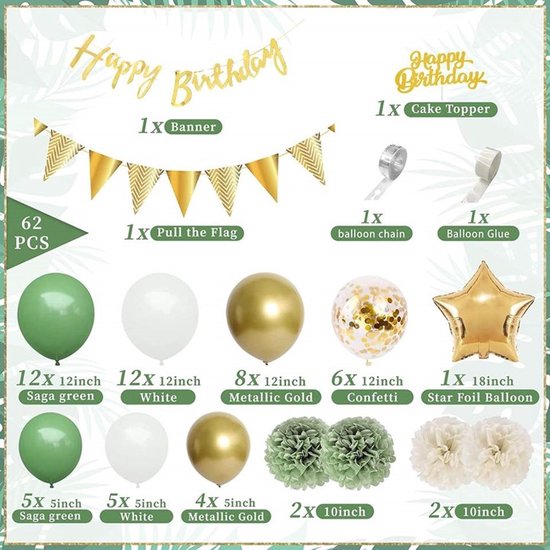 FeestmetJoep® Verjaardag versiering Groen & Beige 16, 18, 30, 40, 50 jaar