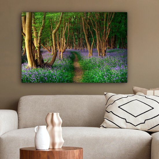 Peintures sur toile - Forêt - Chemin - Fleurs - 150x100 cm - Décoration murale