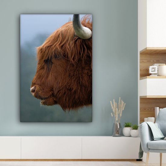 Gros plan sur toile écossais highlander 2cm 80x120 cm - Tirage photo sur toile (Décoration murale salon / chambre) / Animaux sauvages Peintures sur toile