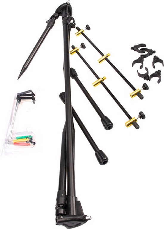 Rodpod - Rodpod set - Verstelbaar - Inclusief beetmelders, hangers, steuntjes - Swingers - Hengel steun - Karper vissen - Hengelsport - Zwart — afbeelding 3