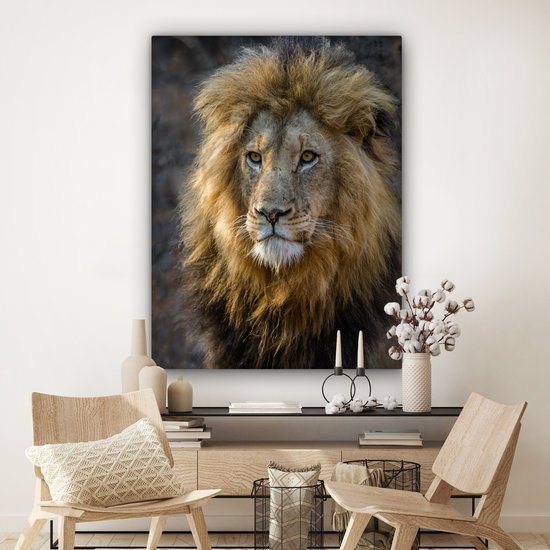 Toile Peinture Lion - Portrait - Sauvage - 120x160 cm - Décoration murale XXL
