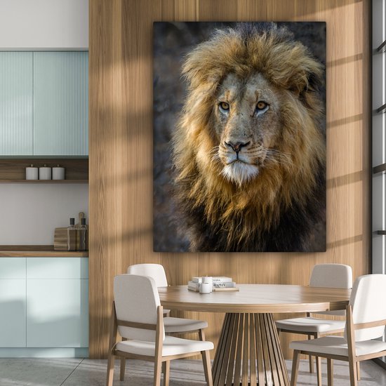 Toile Peinture Lion - Portrait - Sauvage - 120x160 cm - Décoration murale XXL