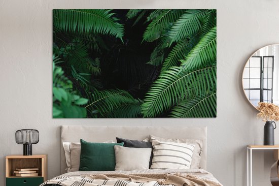 Toile de fougères tropicales dans la forêt tropicale 2cm 180x120 cm - Tirage photo sur toile (Décoration murale salon / chambre) XXL / Groot format!
