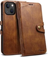 Mobiq - Vintage Lederen Wallet Hoesje iPhone 15 Plus - donkerbruin