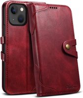 Mobiq - Vintage Lederen Wallet Hoesje iPhone 15 - rood