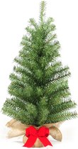 Orlando kunst (tafel)kerstboom - 60 cm - groen - Ø 35 cm - met rode strik - jute zak