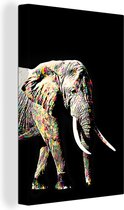 Canvas schilderij 90x140 cm - Wanddecoratie Olifant - Zwart - Kleuren - Muurdecoratie woonkamer - Slaapkamer decoratie - Kamer accessoires - Schilderijen