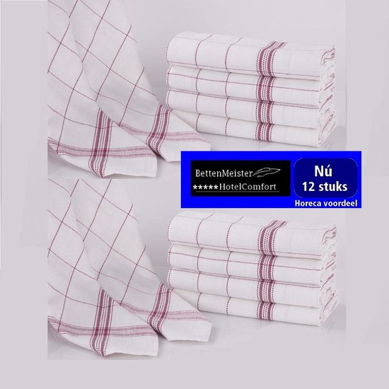 12 Stuks Theedoeken - Belgische ruit rood 100% Katoen -70x70cm | bol