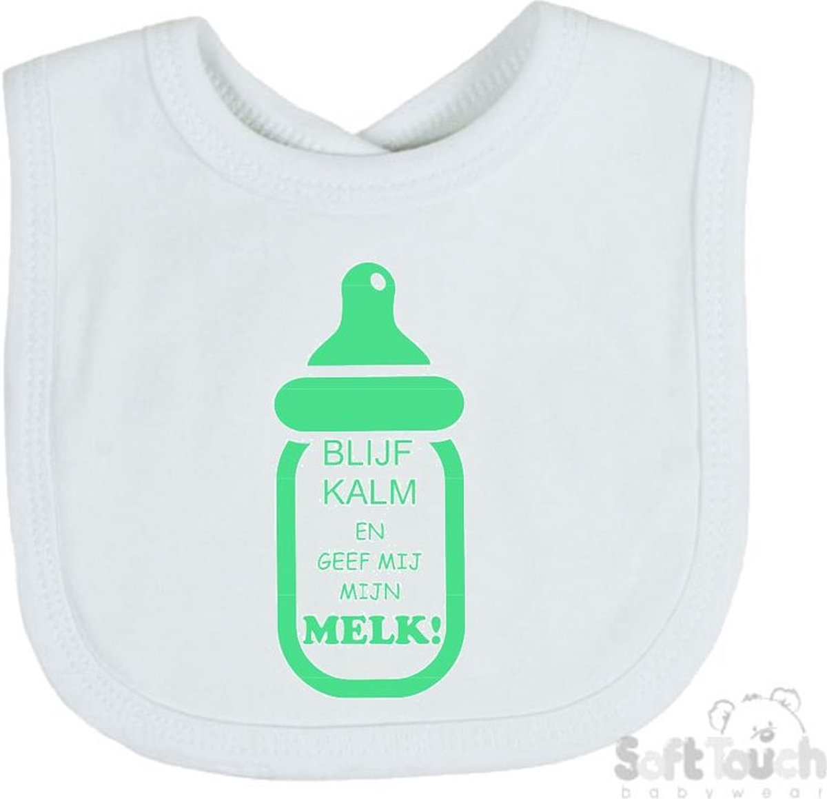 Goedkoopste Soft Touch Slabber Slabbetje Slab Blijf kalm en geef mij melk! Unisex Katoen Wit/mint Maat 33x22 Cm