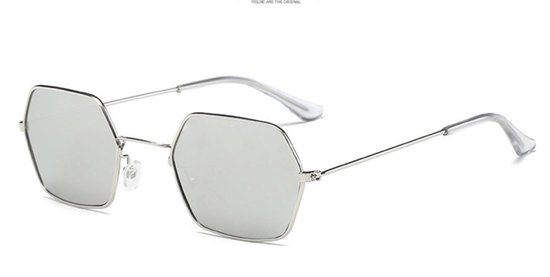 Hidzo Zonnebril Achthoek Zilverleurig - UV 400 - Grijze Glazen - Inclusief Brillenkoker