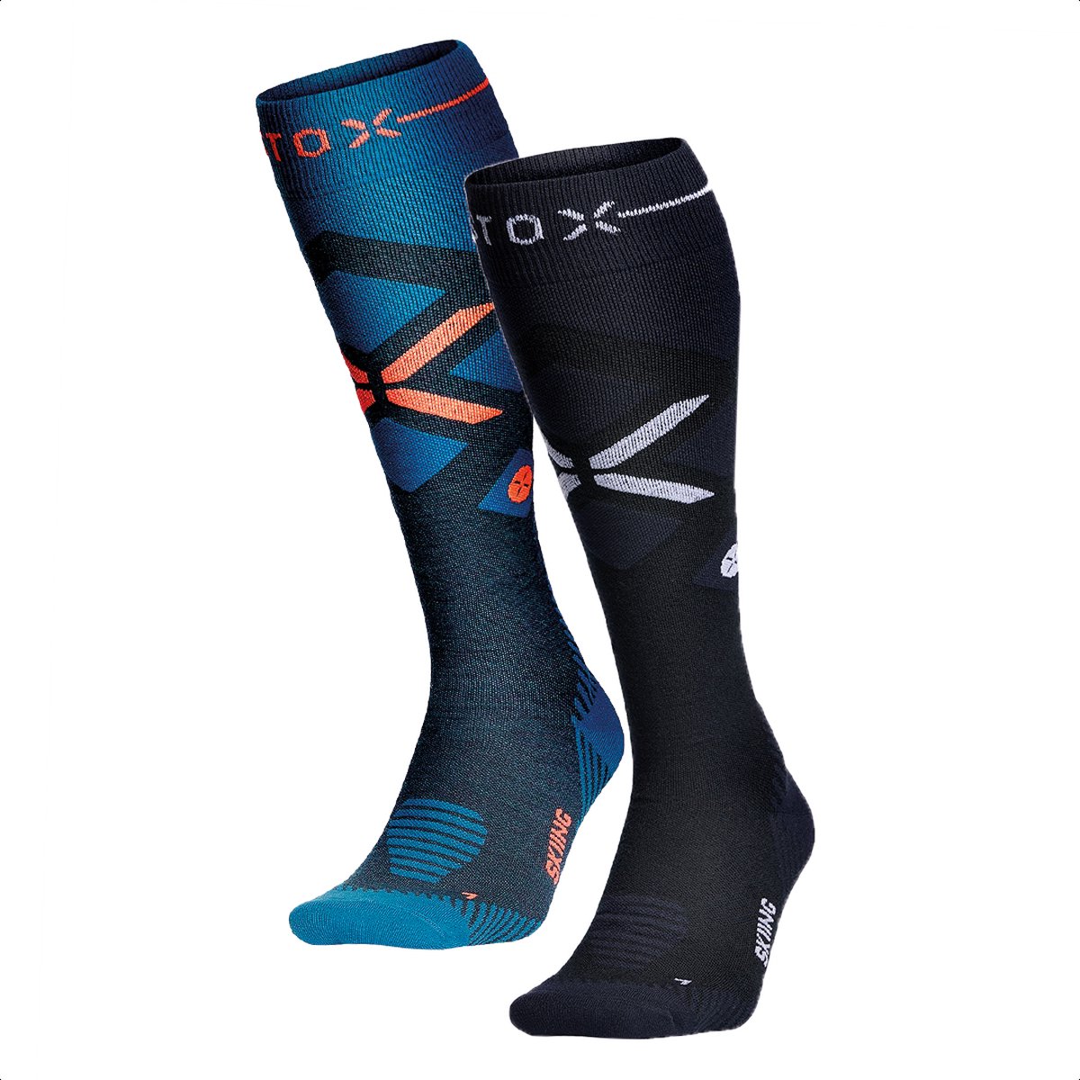 STOX Energy Socks 2 Skisokken voor Mannen Premium Compressiesokken Kleuren: Donkerblauw/ en Zeegroen 2 Pack Zeegroen/donkerblauw