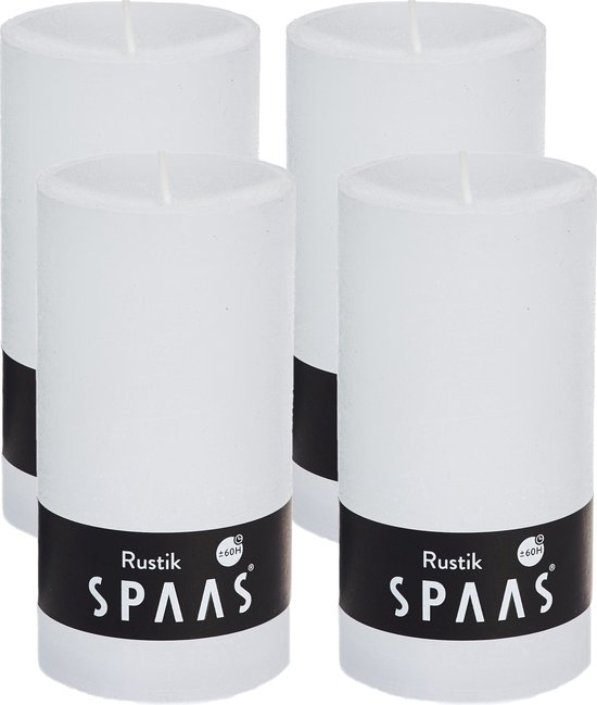 SPAAS Kaarsen - Rustieke kaarsen 68/130 mm - Stompkaars - 60 branduren - Wit - 4 stuks - Voordeelverpakking