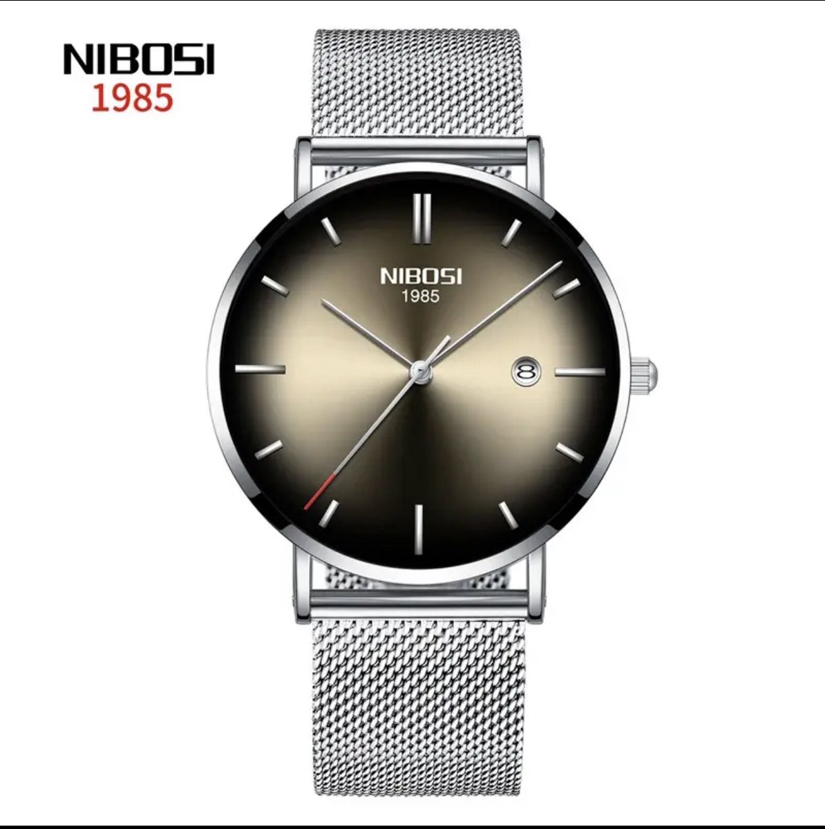 NIBOSI Horloge - Zilverkleurig - Heren - Analoog - Ø 35 mm - staal - Datumaanduiding