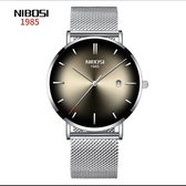 NIBOSI Horloge - Zilverkleurig - Heren - Analoog - Ø 35 mm - staal - Datumaanduiding