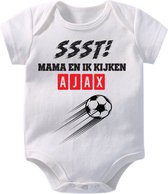 Hospitrix Baby Rompertje met Tekst "Mama en kijken AJAX" | Maat S 0-3 maanden | Korte Mouw | Cadeau voor Zwangerschap | Ajax Artikelen