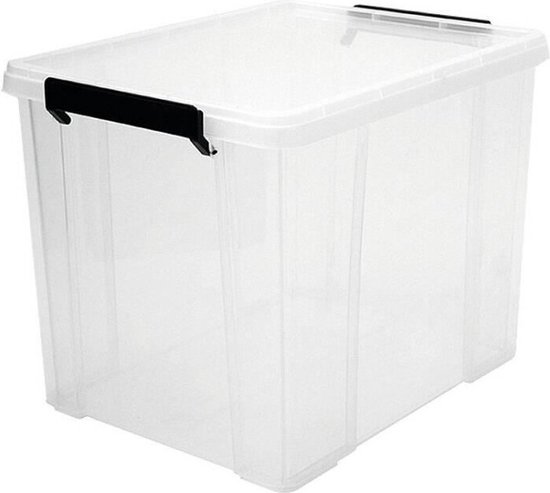Iris Ohyama, Plastic Storage Box with 2in1 Lid and Closing Clips, 45L, Set of 6, Integrated Handles, Stackable, BPA Free, Bedroom, Office, Living