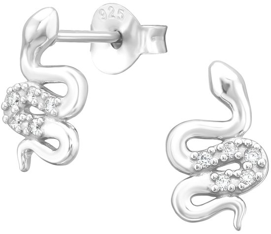 Joy|S - Zilveren slang oorbellen - 6 x 10 mm - zirkonia - oorknoppen