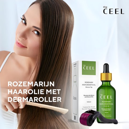 The CEEL Rozemarijn haarolie met dermaroller - Rozemarijn olie voor in het haar - Haarolie tegen haaruitval en voor sterke haargroei met biotine & natuurlijke oliën - Hair oil vegan - Haargroei serum - Rosemary oil with dermaroller 50 ml