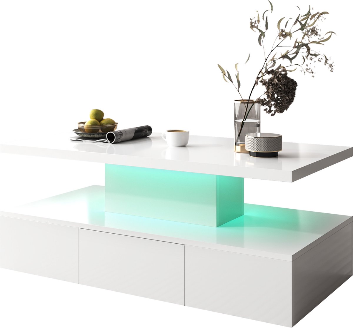 Merax Salontafel Hoogglans - Woonkamer Tafel met LED Verlichting - Wit Wit, Hoogglans