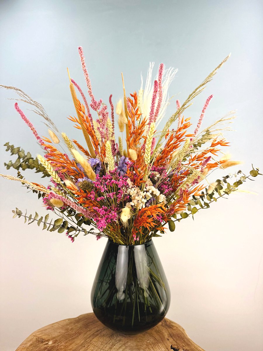Droogbloemen boeket "Summer Pride" | 55cm | Inclusief vaas | Een vrolijk en kleurrijk boeket | Fleurt elk interieur op