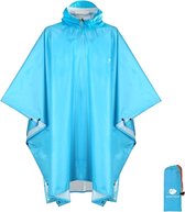 Lichte waterdichte regenjas poncho, herbruikbaar, ripstop, ademende multifunctionele regenjas met capuchon, opvouwbare beschermhoes, onderkant, ideaal voor buiten, camping, wandelen, vissen, lichtblauw.