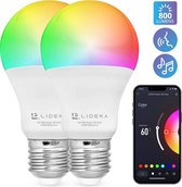 Lideka - LED Lamp E27 2x - RGBW - LED Lampen met App - Smart LED Verlichting - Dimbaar - Google en Alexa - 9W - 800 Lumen - 2700K - 6500K