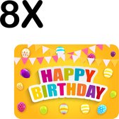 BWK Stevige Placemat - Happy Birthday - Vlaggen - Balonnen - Set van 8 Placemats - 40x30 cm - 1 mm dik Polystyreen - Afneembaar