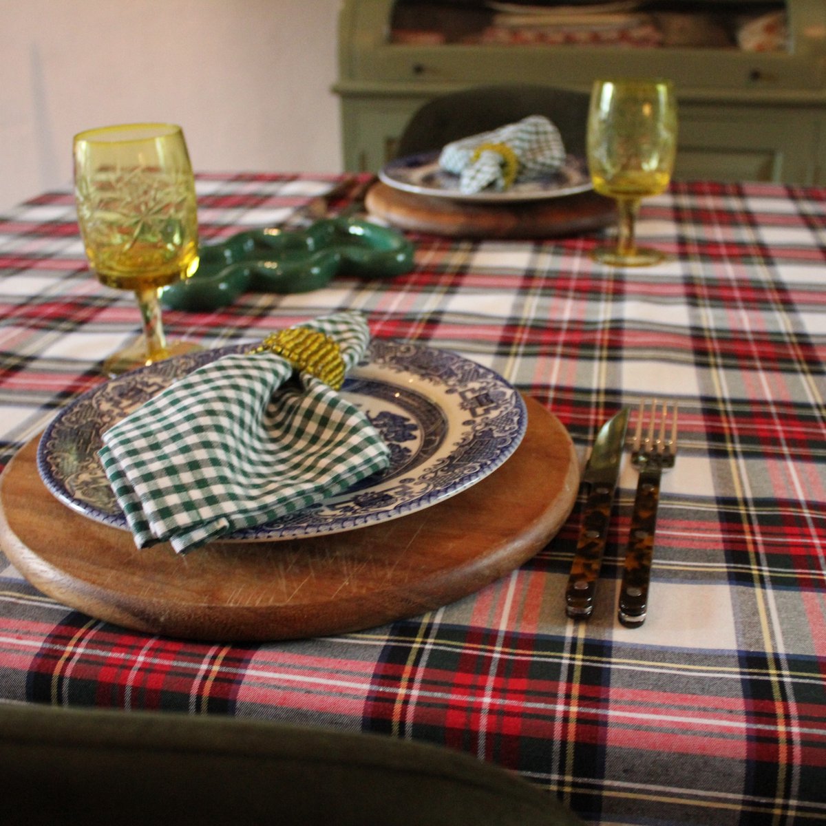 4 Geruit Servetten Kleine Groene ruit 40 x 40 (Strijkvrij) - boerenbont - picknick - gezoomd