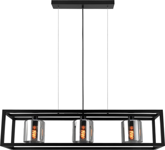EGLO Brisling Hanglamp - E27 - 110 cm - rookglas - zwart