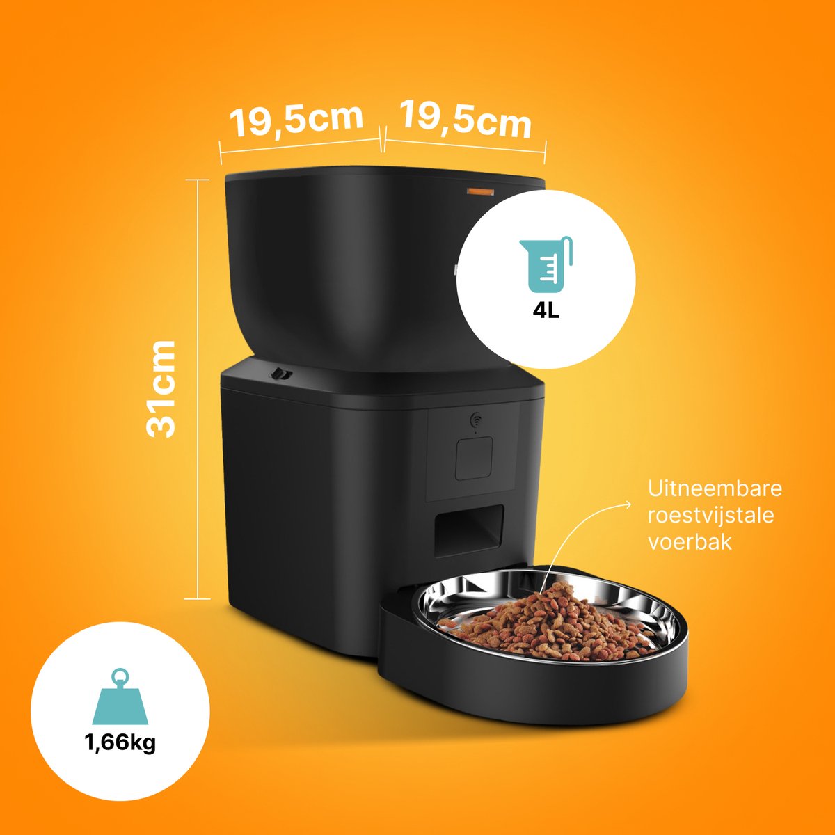 Afbeelding 3 van Hozard® Smart Pet Feeder - Voerautomaat - 1080P Camera - Smart App - Voerbak Hond - Voerdispenser Kat - 4L - Zwart