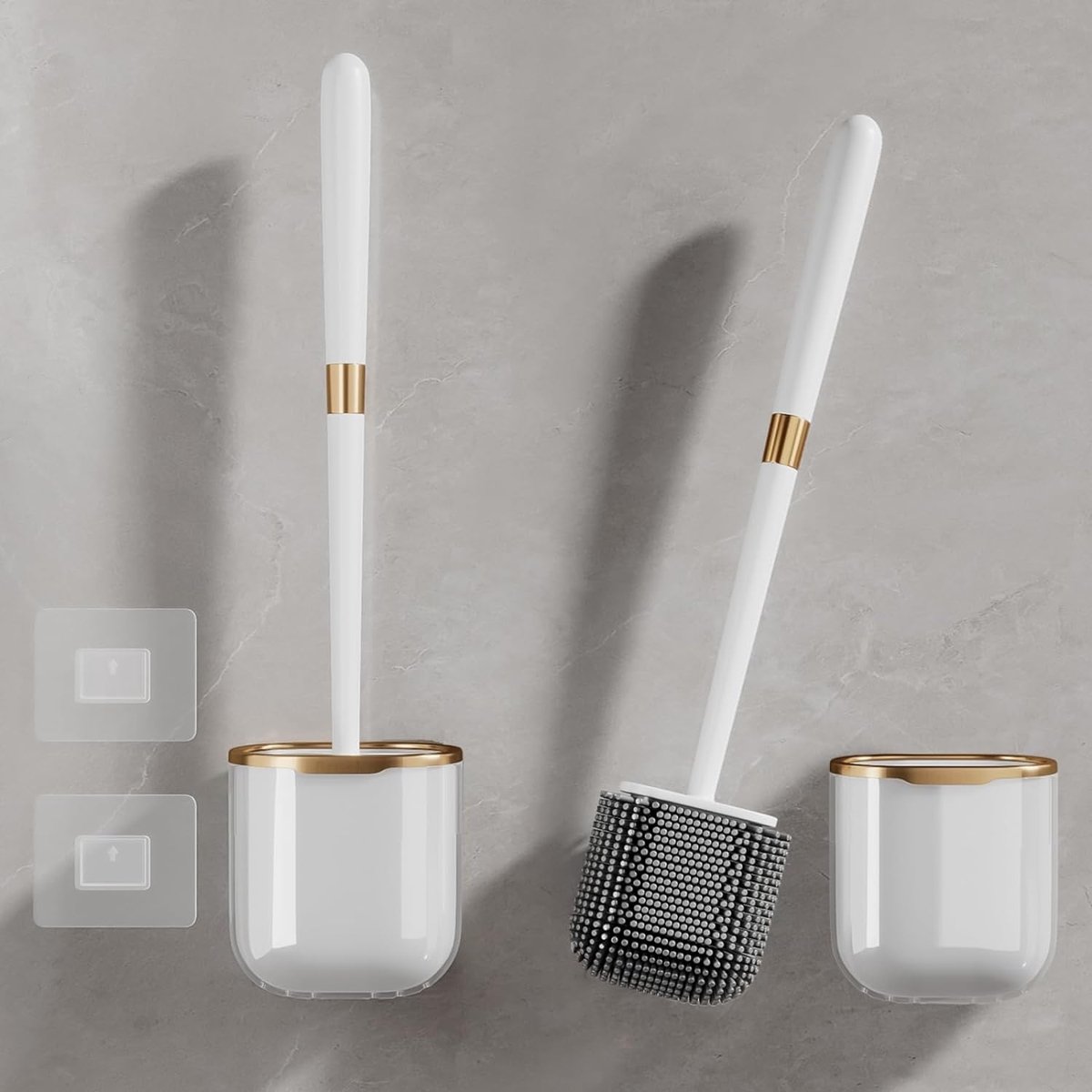 Brosse WC Mural,Brosses De Toilette Et Supports,Brosse Toilette Silicone  Plate,Brosse De Toilette à Long Manche De Salle De Bain à SéChage  Rapide,Montage Mural/au Sol,Blanc 