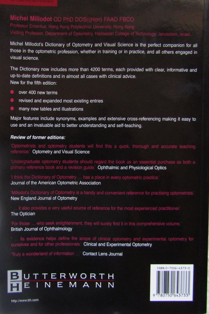 Dictionary of Optometry and Visual Science - back cover