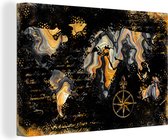 Wanddecoratie Wereldkaart - Marmer - Goud - Canvas - 30x20 cm