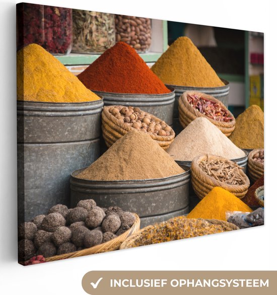 Tableau sur toile Herbes - Ton - Épices - Jaune - Marron - 80x60 cm - Décoration murale
