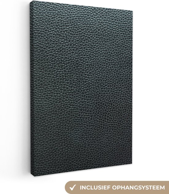 Canvas Schilderij Leer - Structuur - Zwart - Groen - Licht - 40x60 cm - Wanddecoratie