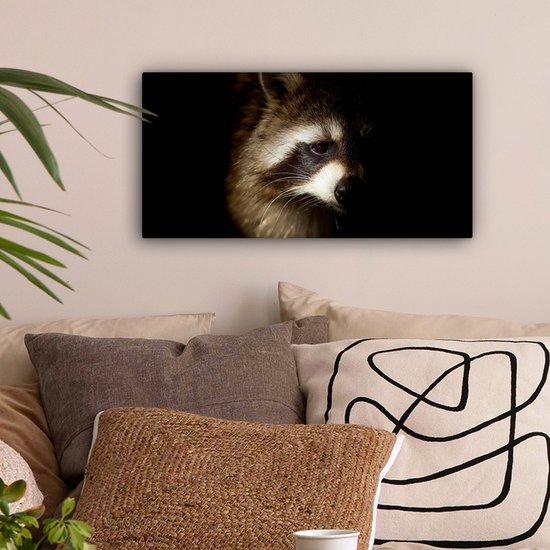 Tableau Peinture Raton Laveur - Animaux Sauvages - Zwart - 40x20 cm - Décoration murale