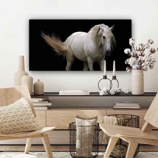 Toile Peinture Paarden - Animaux de la ferme - Zwart - 80x40 cm - Décoration murale